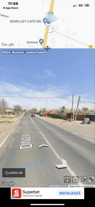 Teren intravilan 4310m2 Loc. Munteni deschidere 29m la E581 utilitati