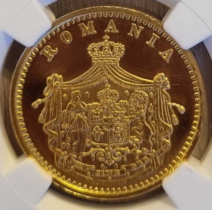 Moneda aur 10 bani 1867, replica BNR 2007, gradata NGC MS 66