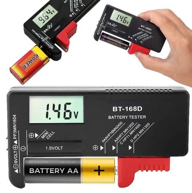 Дигитален Тестер за Всички Видове Батерии LCD.Волтметър за AA AAA C D 9V Бутонни LR SR SW CR SR AG,Универсален Уред за Измерване Напрежение на Батерия