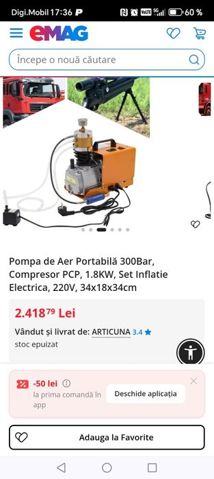 Pompa de aet portabila 300Bar compresor PCP.1.8 kw dim 34x18x34 cm nou pret 1300 de lei