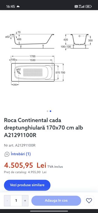 Cada fonta Roca Continental 170*70