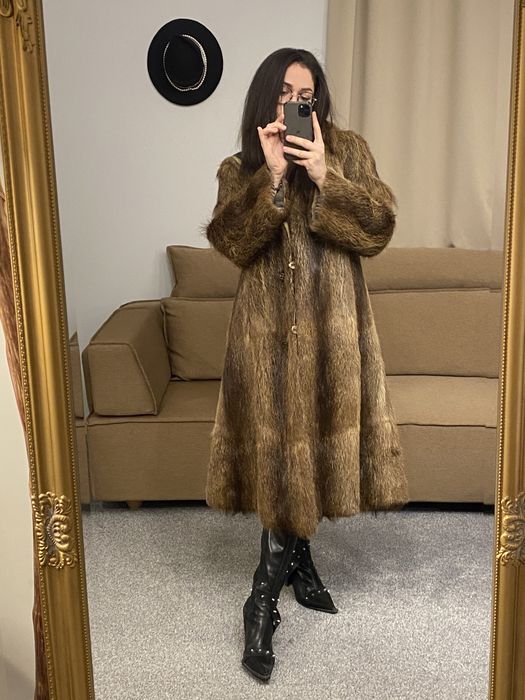 Дълго палто от естествен косъм