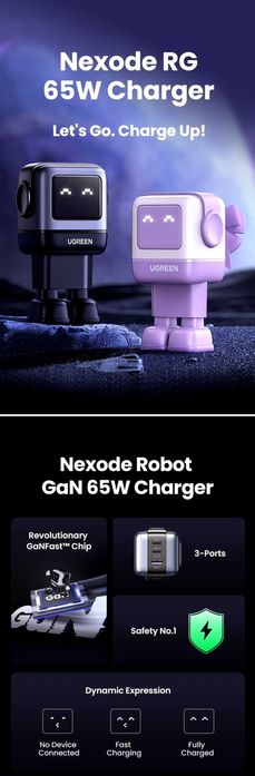 UGREEN CD361 Nexode RG 65W GaN 2C+U For Laptop/Macbook/Ultrabook
