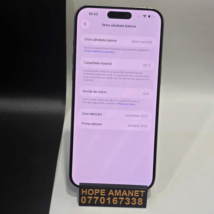 HOPE AMANET P8 Iphone 15 Pro Max  256 GB 90 Bat Zgarieturi mici ecran