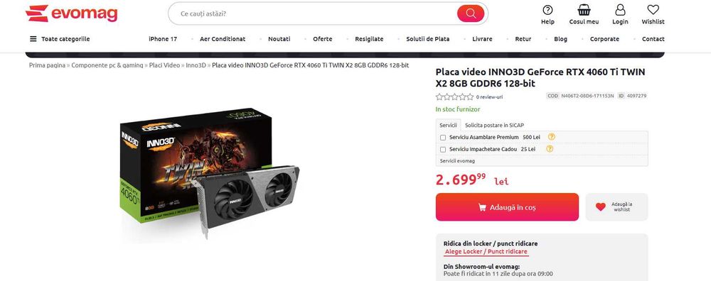 Placa video INNO3D GeForce RTX 4060 Ti TWIN X2 8GB GDDR6 128-bit