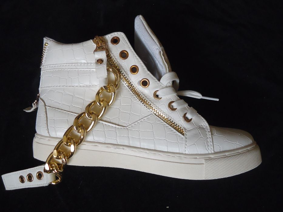 Sneakers albi dama botine albe piele eco ghete lanturi aurii