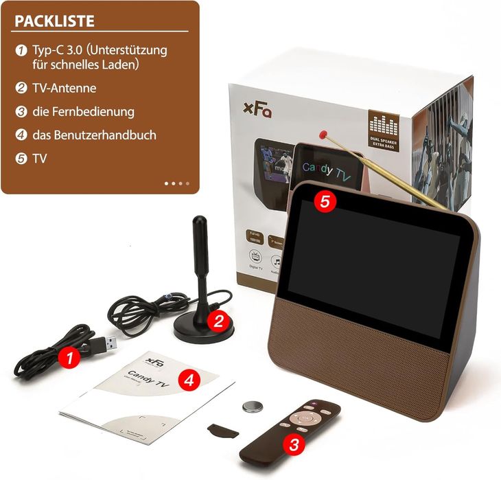 Мини преносим телевизор, 7 инча, Candy TV DVB-T2 + FM