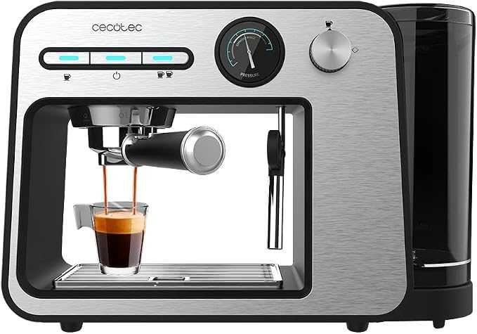 Cecotec Espressomaschine Power Espresso 20 Square Pro, 1450W, 20 бара, , 1 литър, Термоблок, изпарител, 2 чаши за кафе, тава за затопляне на чаши
