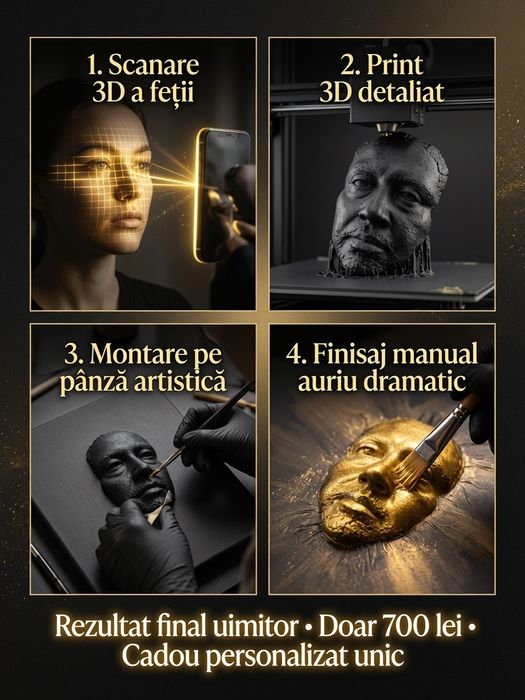 Cadou Personalizat 3D - Sculptură Aurie pe Pânză (700 lei)