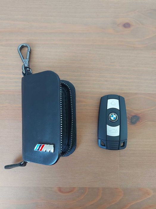 Husa carcasa cheie BMW breloc piele naturala negru