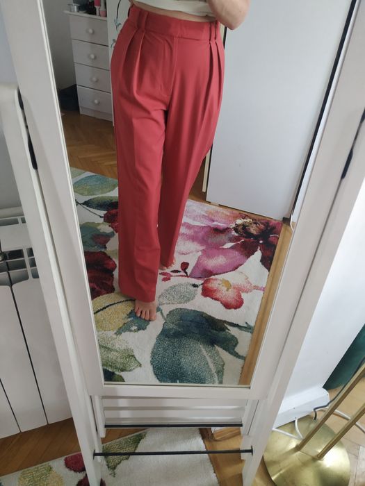 Pantaloni drepti la dunga, roz pudra, S/M