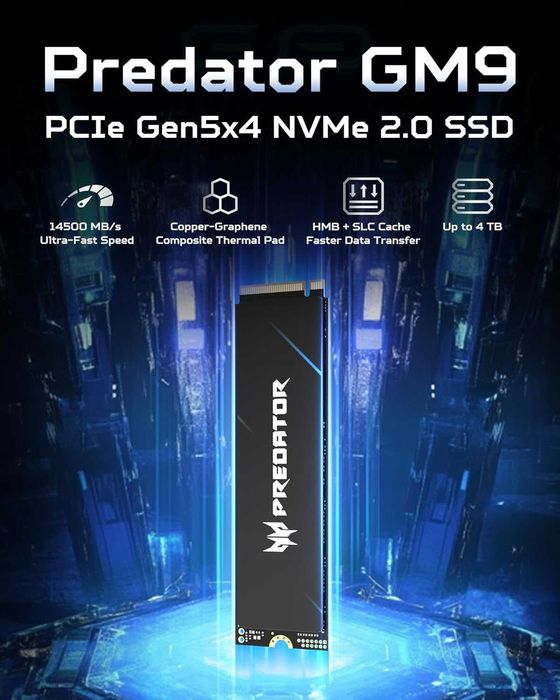 НОВ ! Acer Predator GM9 SSD 4TB, 14500 MB/s NVMe SSD Gen5 Диск