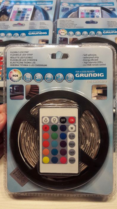 Grunding RGB многоцвентна лента 3 м с дистанционно и адаптори