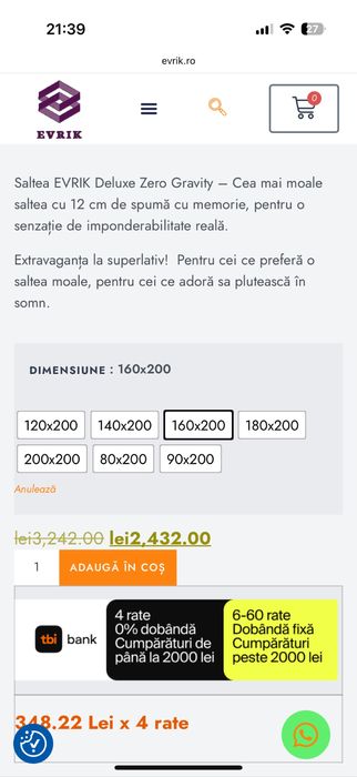 Vand saltea moale ( strat spuma de memorie 12 cm)