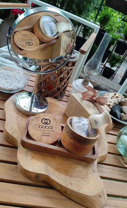 Set de lux barbierit Gucci cutie lemn mango pachet cadou