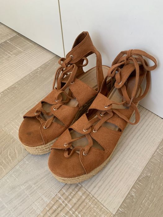 Sandale platforma yuta, cu snur pe picior, Pull&Bear, 39