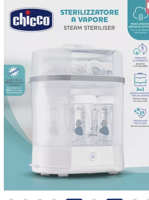 Sterilizator electric cu aburi Chicco 3 in 1 Steril Natural, 0luni+