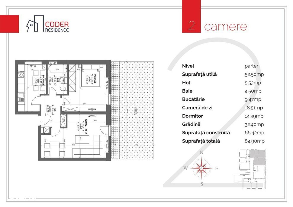 Apartament 2 camere gradina 25 m2 Coder Residence 3