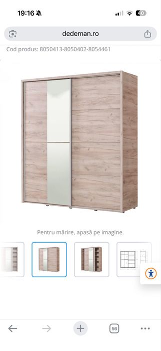 Set Pat din pal 160* 200 + dulap usi culisante + noptiera