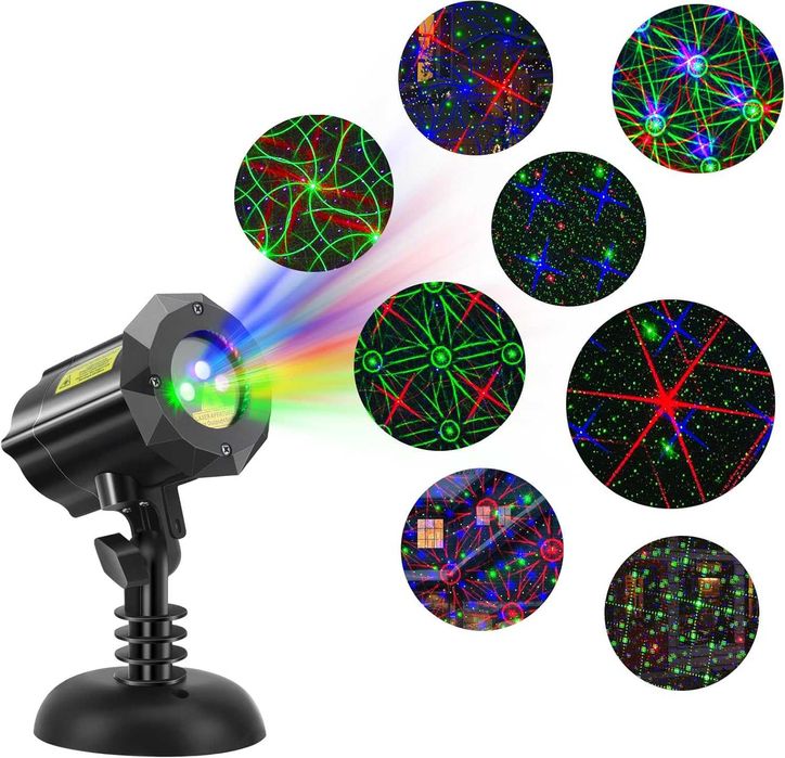 Коледен проектор, 8 празнични модела, за открито/закрито, дистанционно