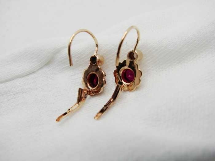 cercei aur retro 14k cu rubelit si cristal de stanca