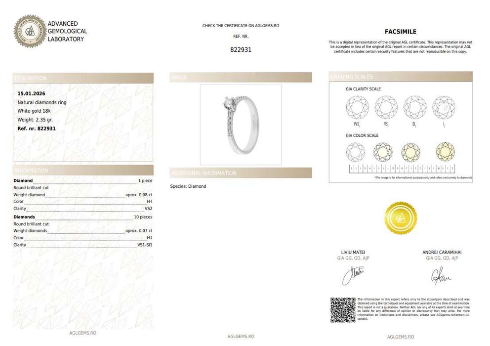 Inel din aur alb, decorat cu diamante, potrivit pentru logodnă