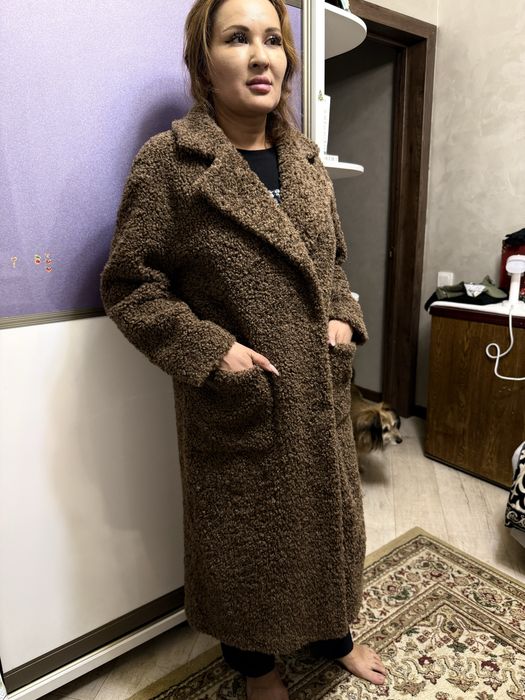 Пальто тедди коричневое женское