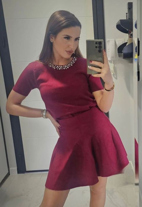 Мек сет с пола и блуза с камъни