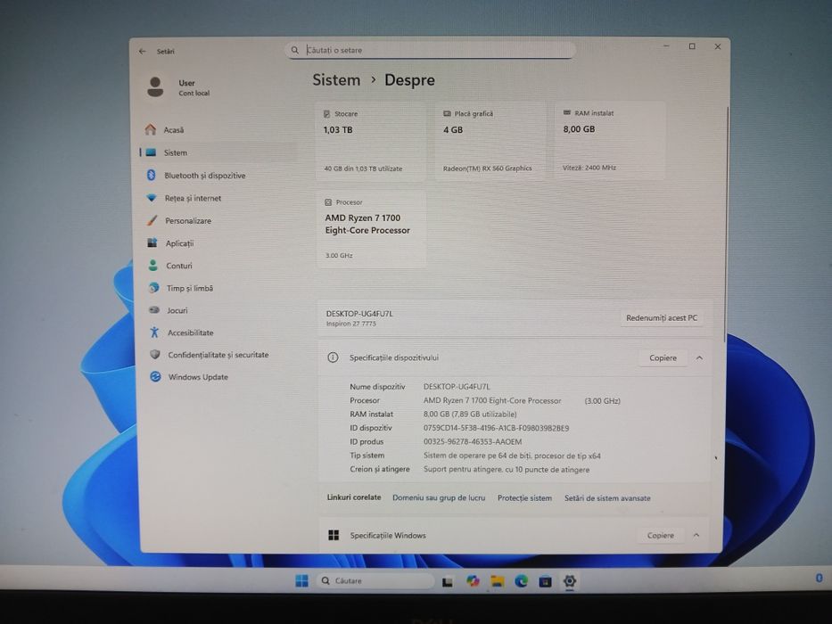 All in one Dell Inspiron 24-5475 Ryzen 7 si RX560 4Gb memorie video