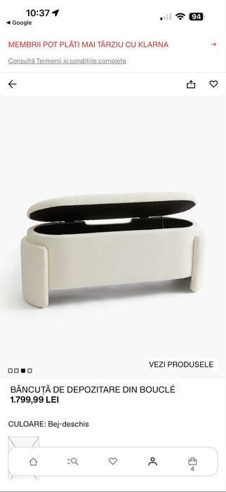 Banchetă bouclé cu sistem de depozitare – H&M Home