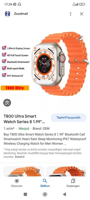 Smar watch t 800 ultra