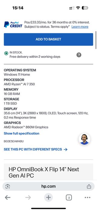 Laptop sigilat HP OmniBook X Flip 14” 2in1 touchscreen Ryzen7 16gb 1tb