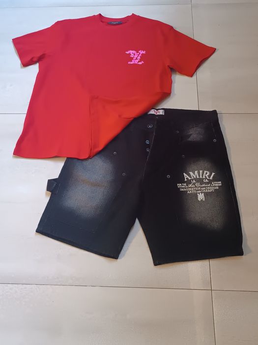 Compleu bărbați tricou și pantaloni scurți de blugi Amiri