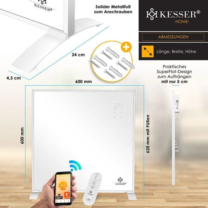 Инфрачервен нагревател KESSER енергоспестяващ, подов и стенен монтаж