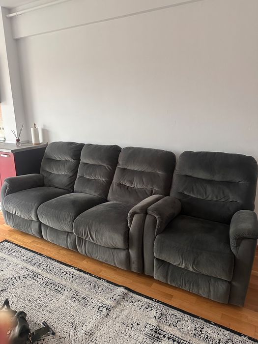 Fotoliu si Canapea Kring cu 3 locuri, 2 reclinere si 3 trepte de confort, Gri, 193 x 100 x 101 cm