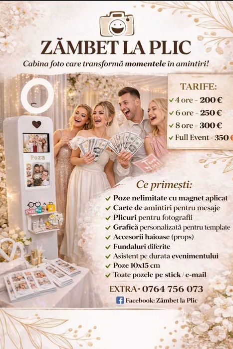 Cabină foto pentru evenimente – prețuri de la 800 lei