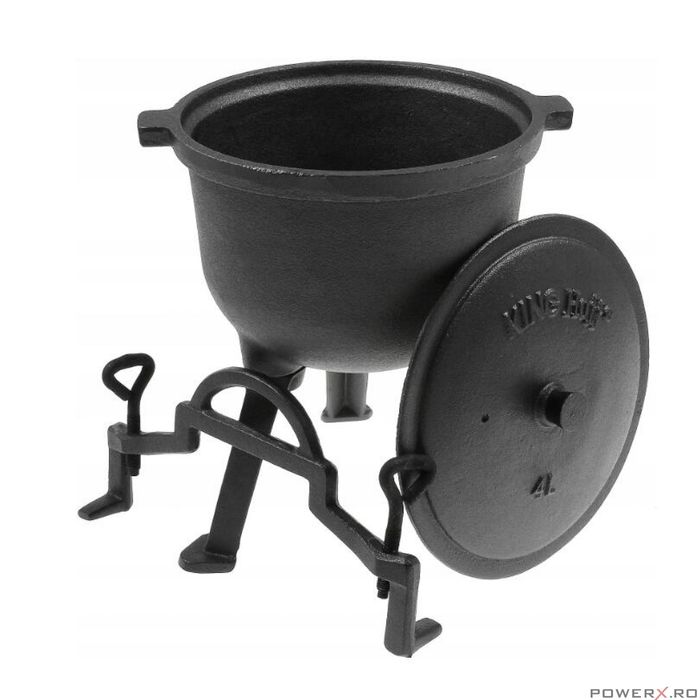 Ceaun din fonta cu picioare si capac, 7litri, negru, Kinghoff