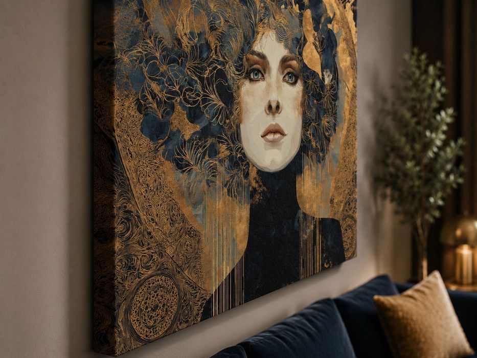 Tablou canvas Muza, portret femeie cu auriu, 60×60 - 100×100 cm