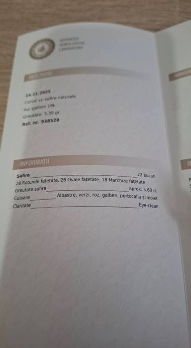 Cercei aur 18k si safire naturale 5.6 ct