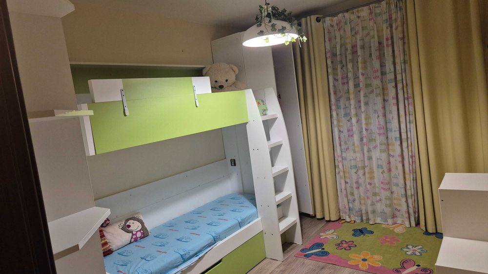 Dormitor complet copii, paturi supraetajate, saltele incluse