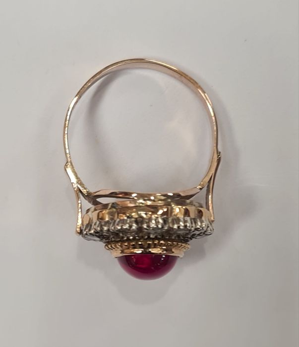 Inel din aur galben si argint 14k, cu rubin si diamante naturale,