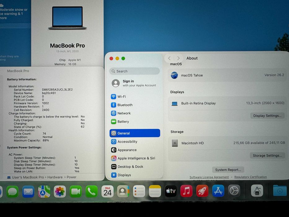 13.3 Apple MacBook Pro M1 2020 Space Grey 16GB RAM/256 GB SSD/Бат 74ц.