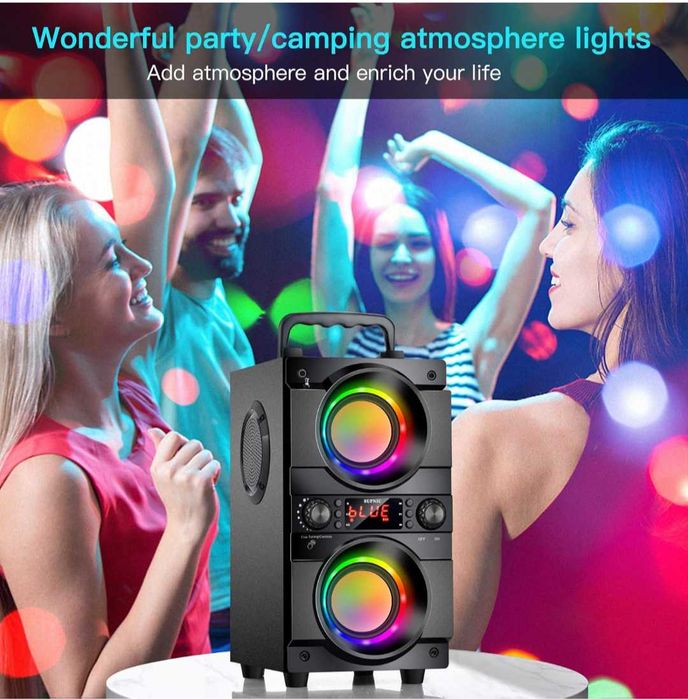 Bluetooth 5.0 тонколона стерео FM,USB,LED цветни светлини,дистанционно