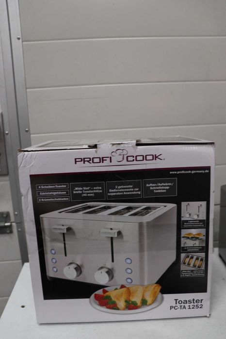 Тостер ProfiCook | Тостер за 4 филии | Корпус от неръждаема стомана | 1500 вата | Широк отвор | Приставка за хлебчета 7 нива на изпичане |