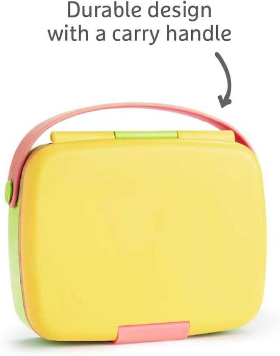 MUNCHKIN Bento Lunch Box – Детска кутия за храна с 5 отделения и прибори, жълта, 18+ месеца