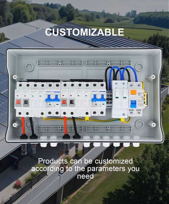 Cutie combinatoare fotovoltaică pentru sistem solar DC+AC,IP65 ,2 intrari 2 iesiri,2 șiruri cu panouri solare 15A 600V AC