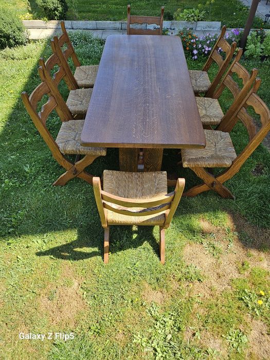 Масивен Трапезен комплект от Дъб и естествен ратан