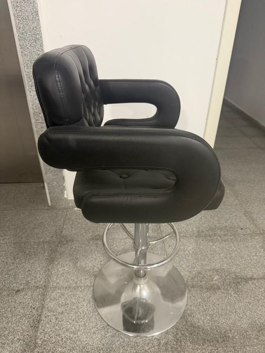 Scaun Bar / Cosmetica / Salon, Piele Ecologică Neagră, Cu Brațe