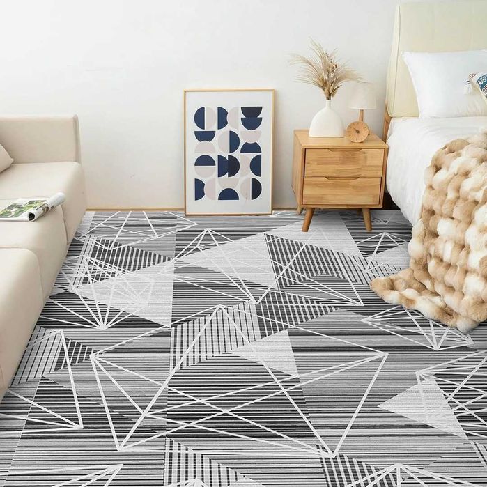 Covor living 190x300 cm gri alb, lavabil, scurt fir