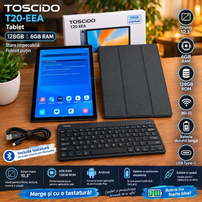 Tabletă TOSCIDO T20-EEA, 128GB,Dual Sim,6GB RAM, 10,3 Inch” – Stare impecabilă!Accept si Schimb | Trimit sau Predau | Pret fix